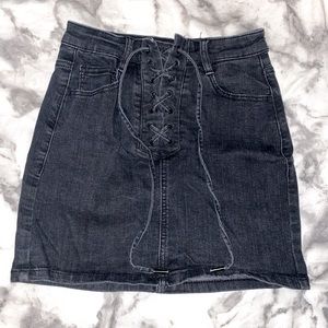 Mini denim lace up skirt